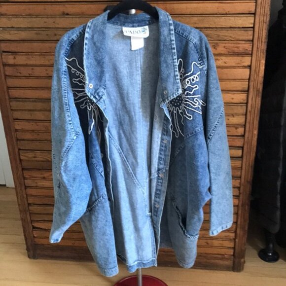 Vintage PADO Sunflower Long Denim Jacket - Picture 2 of 10